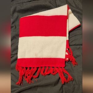 Red & White Striped Knit Fringe Scarf – 62” Long